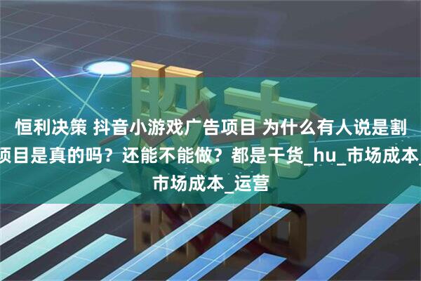 恒利决策 抖音小游戏广告项目 为什么有人说是割韭菜项目是真的吗？还能不能做？都是干货_hu_市场成本_运营